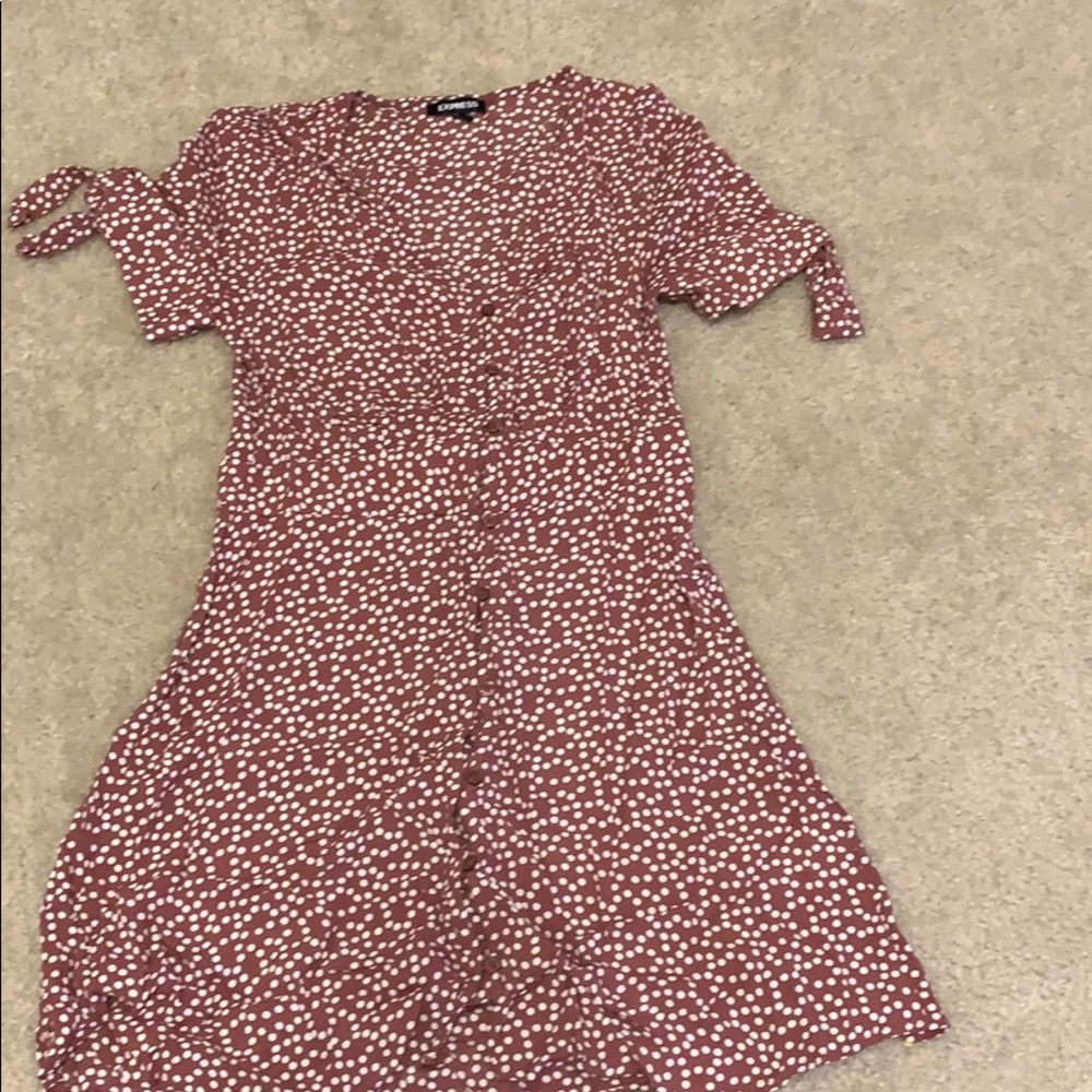 Express pink dress with white polka dots.